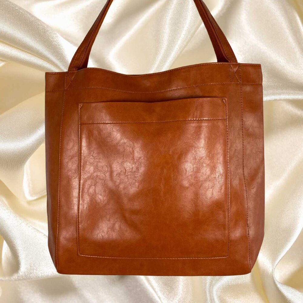 Lorena Large Leather Tote Orange
